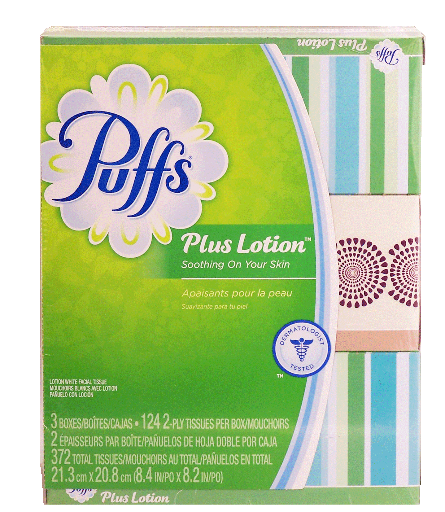 Puffs Plus Lotion 3-pack lotion white facial tissue, 124 2-ply tissues per box Full-Size Picture